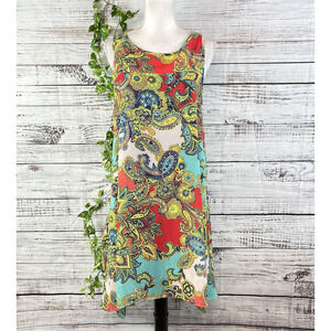 Robbie Bee Tunic Dress size 12 Pink Yellow Paisley Sheer A Line Lagenlook Boho